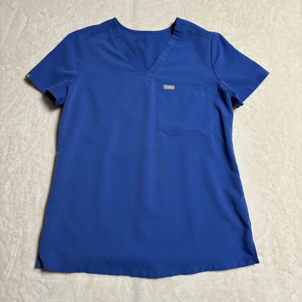 Figs Womens‎ Catarina One Pocket Scrub Top XS Demin Blue Technical Collection